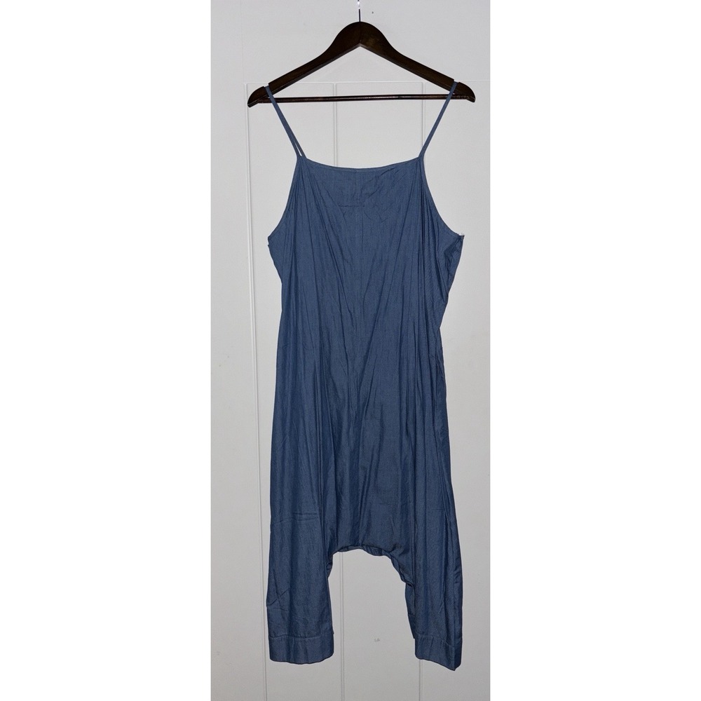 Women Chambray Strappy Denim Harem Jumpsuit Size XL Casual Beach Basic Everyday